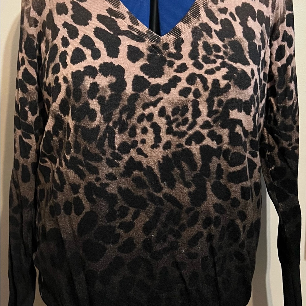 Lane Bryant Black and Brown Leopard V-Neck Sweater
